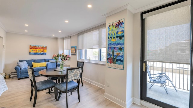 5000 Boardwalk Unit 107, Ventnor, NJ 08406 - dining area featuring crown molding, light wood-type flooring, and recessed lighting