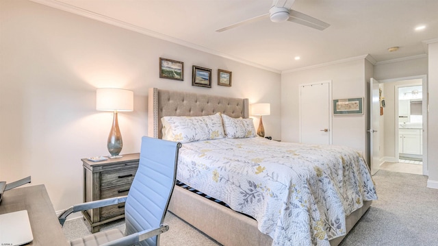 5000 Boardwalk Unit 107, Ventnor, NJ 08406 - carpeted bedroom with a desk, ornamental molding, recessed lighting, and ceiling fan