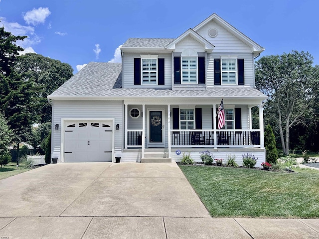 1304 Roberts Ave, Somers Point, NJ 08244 - view of front of property featuring a porch, an attached garage, a front yard, concrete driveway, and a shingled roof