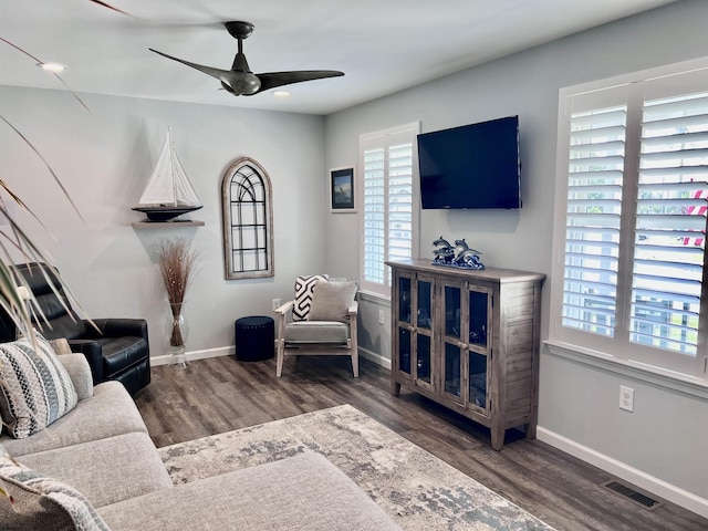 1304 Roberts Ave, Somers Point, NJ 08244 - living room featuring plenty of natural light, wood finished floors, and a ceiling fan
