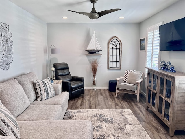 1304 Roberts Ave, Somers Point, NJ 08244 - living area featuring wood finished floors, ceiling fan, and recessed lighting