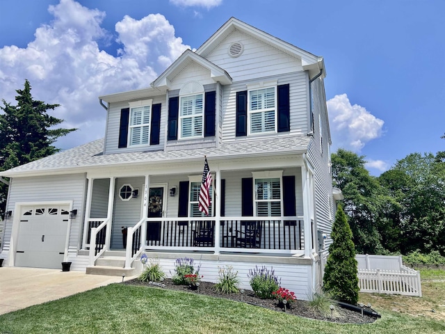1304 Roberts Ave, Somers Point, NJ 08244 - traditional-style house with a porch, a garage, concrete driveway, and a shingled roof