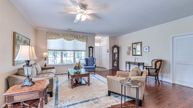 34 Gasko Rd, Mays Landing, NJ 08330 - living area with wood finished floors, crown molding, and ceiling fan