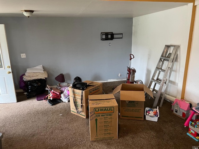 playroom with dark colored carpet