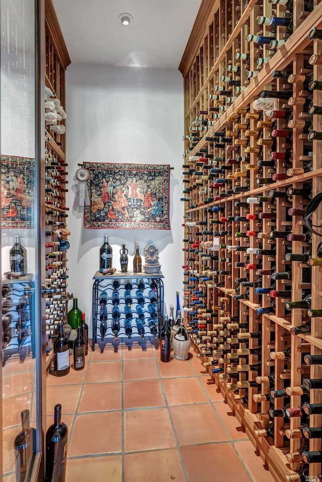 wine room with tile floors