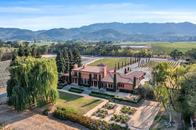 birds eye view of property featuring a rural view and a mountain view