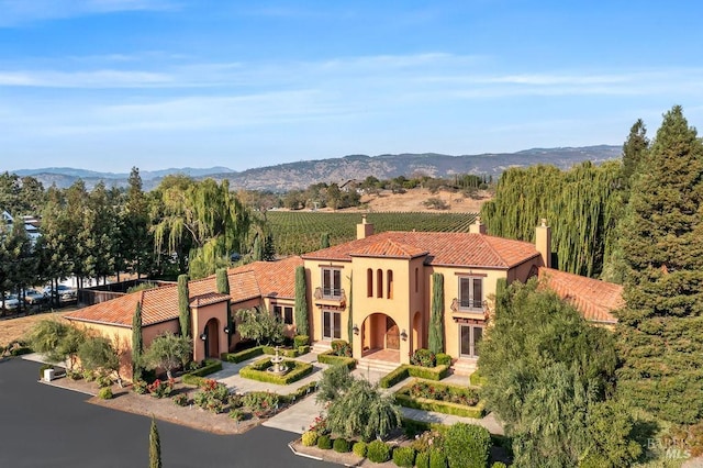 view of front of house featuring a mountain view