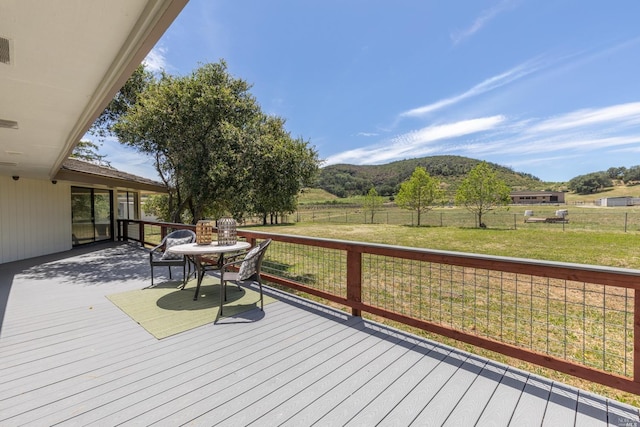 wooden terrace with a lawn