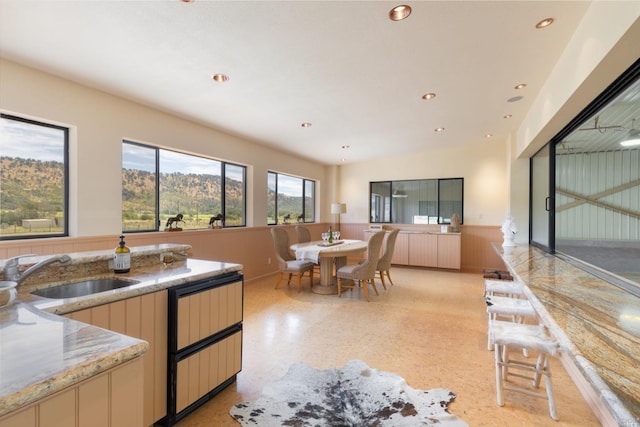 kitchen with sink and light stone counters