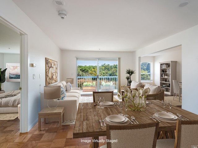 living room featuring light parquet floors