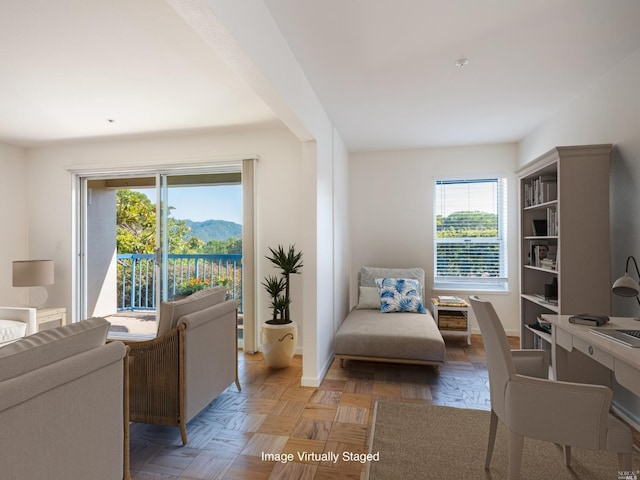 interior space with parquet floors