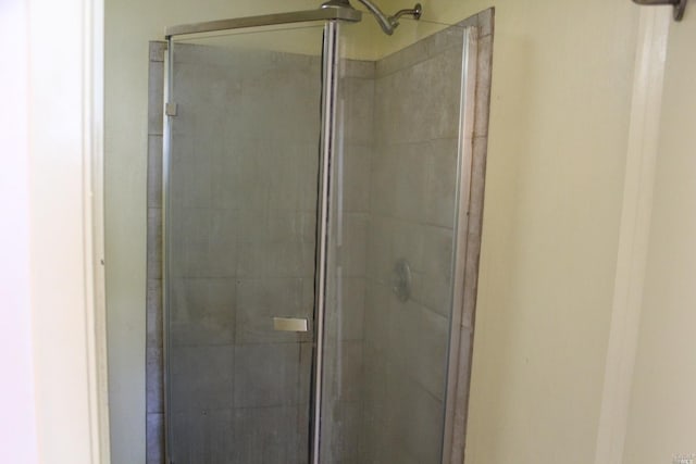 bathroom featuring a shower with shower door