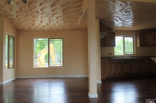 interior space with dark wood-type flooring and sink