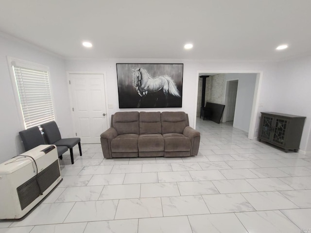 living room with light tile flooring