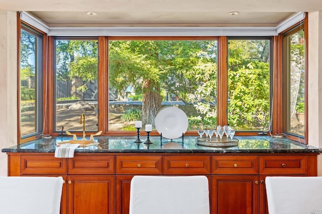 kitchen with dark stone counters