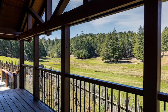 31650 Sherwood Rd, Willits, CA 95490 - wooden deck with a lawn and a wooded view