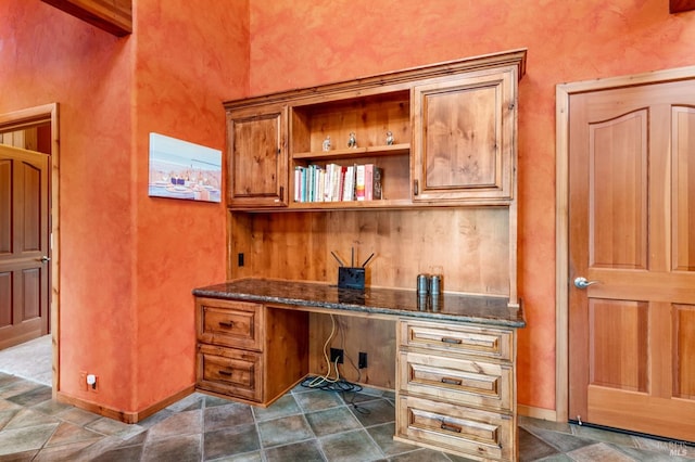 tiled home office with built in desk