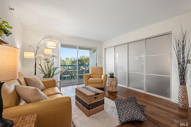 living room with dark wood-type flooring