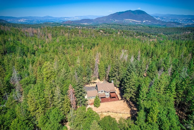 drone / aerial view featuring a mountain view