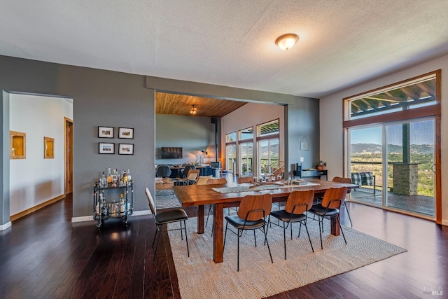 dining room featuring dark hardwood / wood-style flooring and a textured ceiling