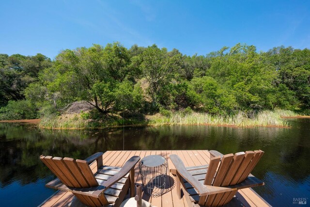 dock area featuring a water view