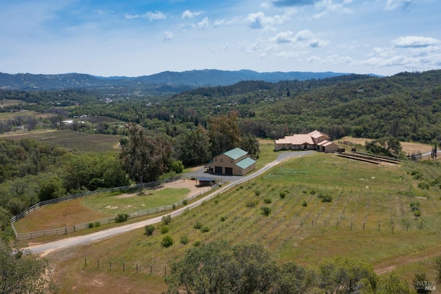 bird's eye view with a mountain view and a rural view