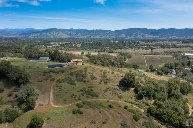 bird's eye view with a mountain view and a rural view