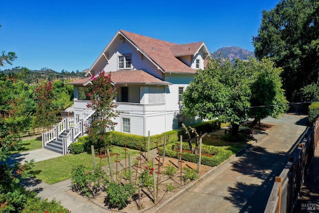 view of front facade with a mountain view