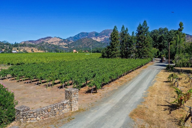 view of mountain feature with a rural view