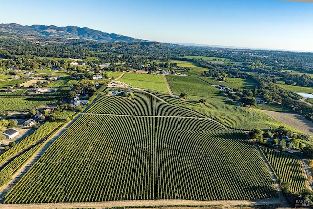 drone / aerial view with a mountain view and a rural view