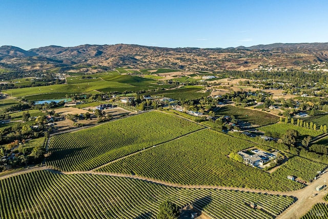 bird's eye view featuring a rural view and a mountain view