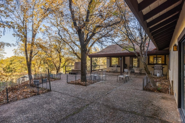 view of patio / terrace featuring a gazebo and a grill