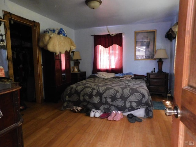 bedroom with wood-type flooring