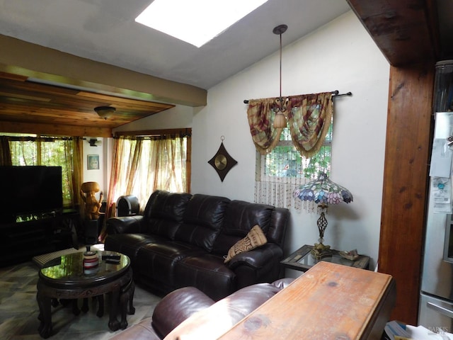 living room with lofted ceiling