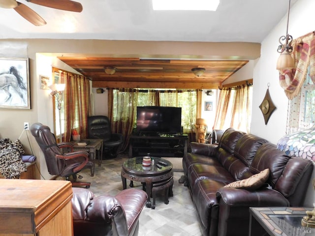 living room with ceiling fan