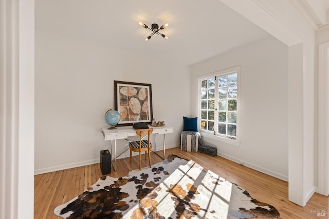 office space with light hardwood / wood-style flooring