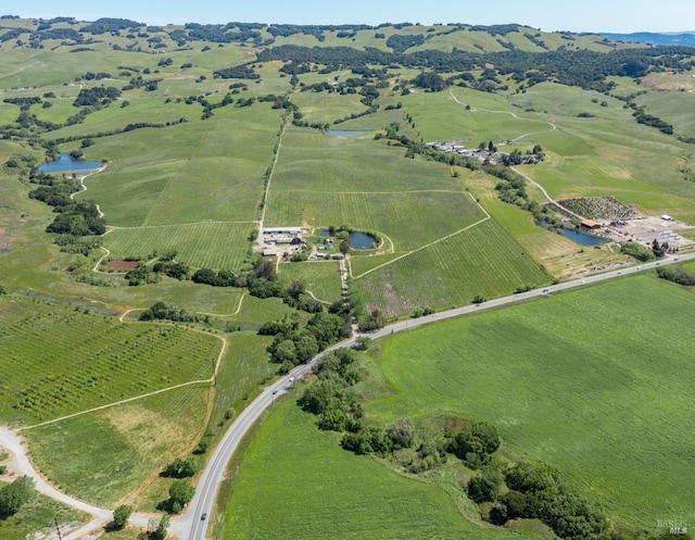 aerial view featuring a water view and a rural view