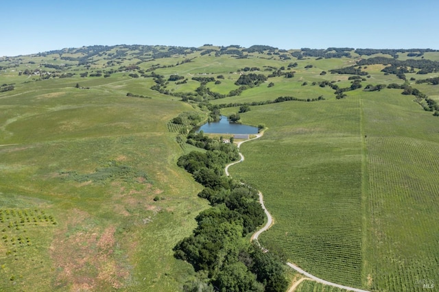 aerial view with a rural view and a water view