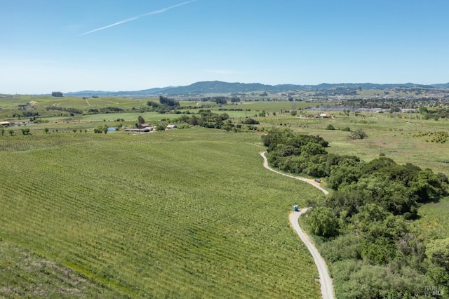 aerial view with a mountain view and a rural view