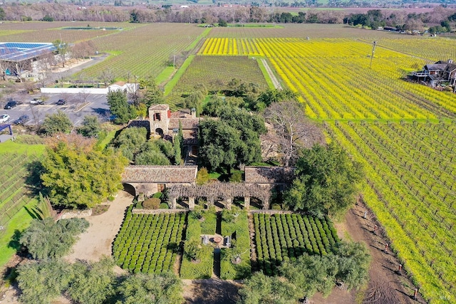 birds eye view of property featuring a rural view