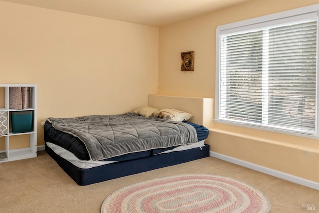 carpeted bedroom featuring multiple windows