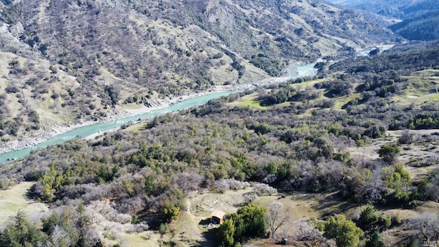 aerial view with a water and mountain view