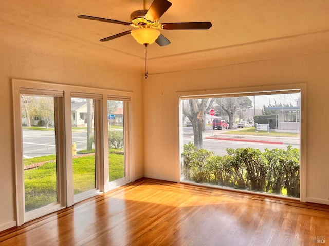 unfurnished room featuring ceiling fan and light hardwood / wood-style floors