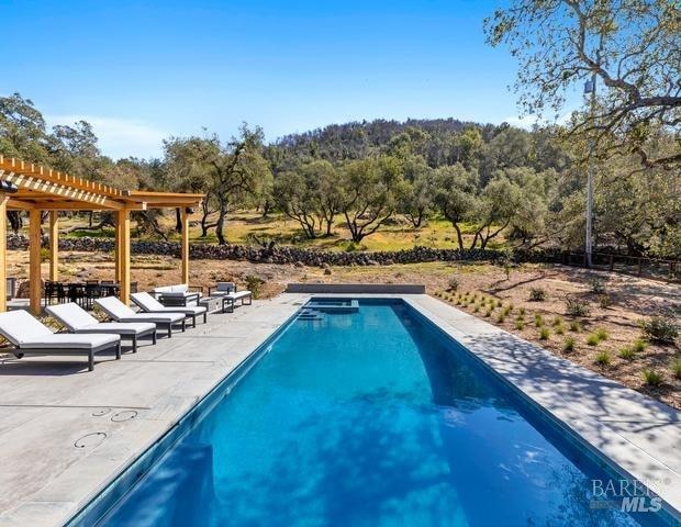 view of pool with a pergola and a patio area