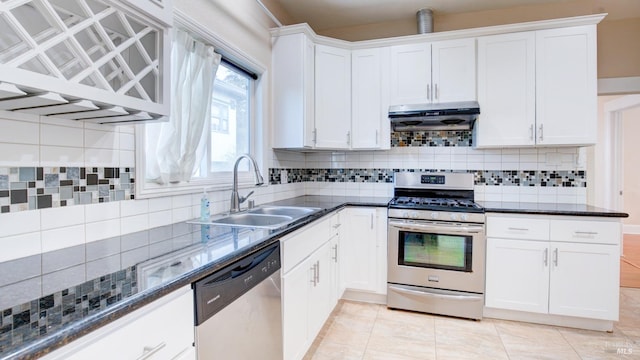 kitchen featuring white cabinets, sink, tasteful backsplash, and stainless steel appliances