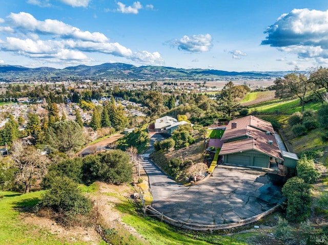 birds eye view of property featuring a mountain view