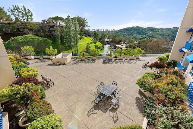 view of patio featuring a mountain view