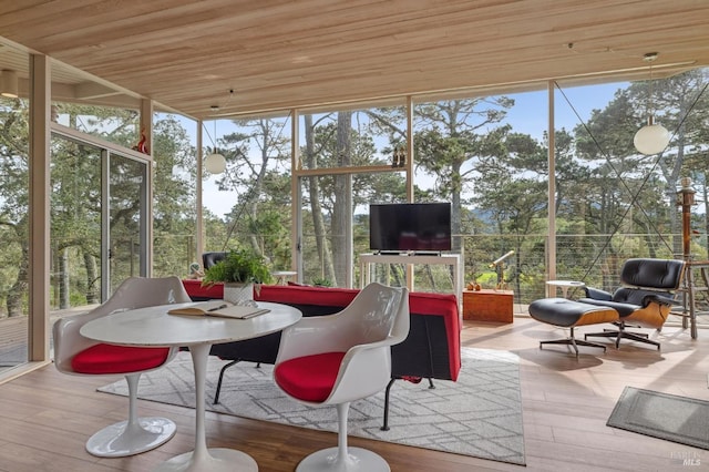 sunroom / solarium with wooden ceiling