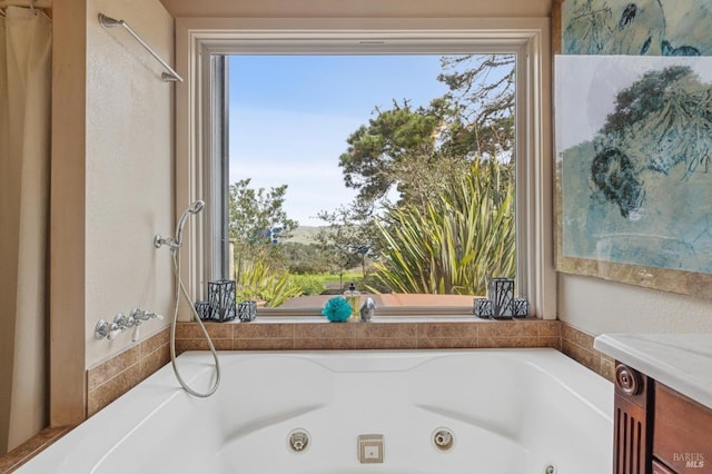 bathroom with tiled bath