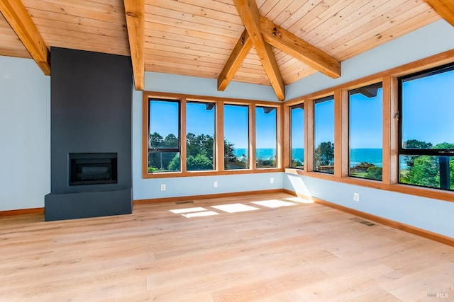 interior space with visible vents, baseboards, wooden ceiling, and wood finished floors